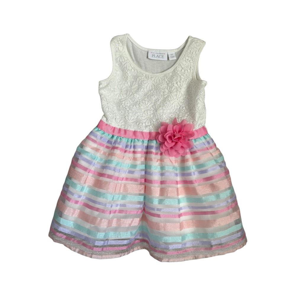 The Childrens‎ Place Toddler Girls Lace Top Pastel Striped Skirt Dress Easter 3T